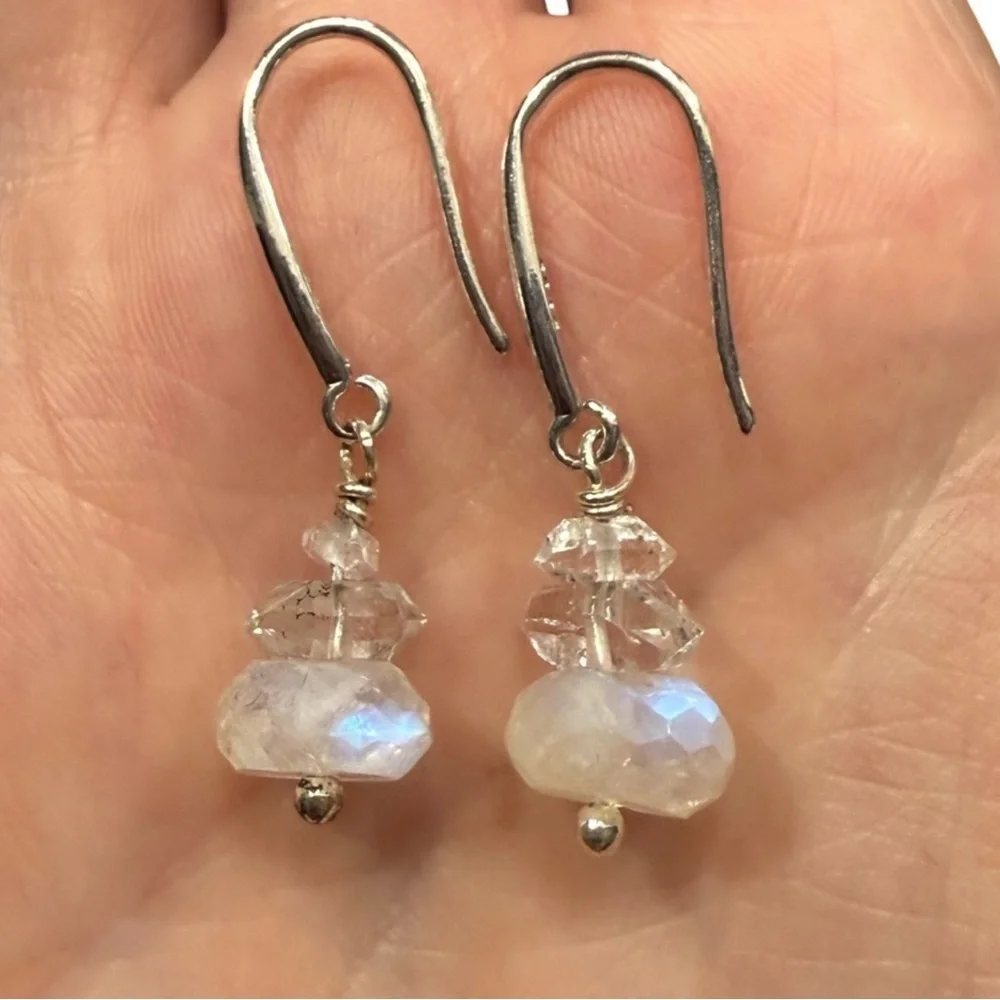 Elegant Sterling Silver Diamond Moonstone Earrings!
